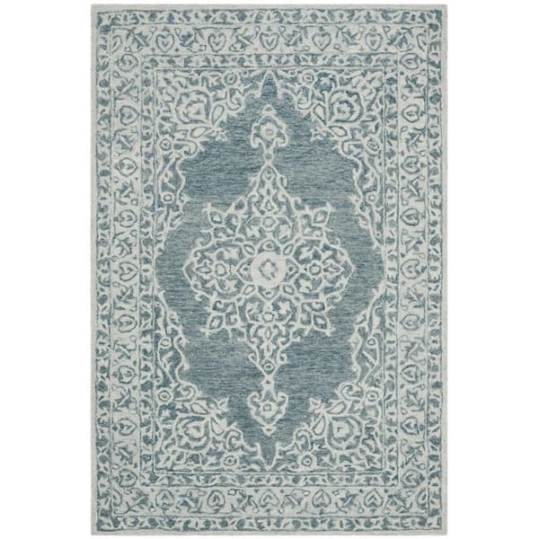 SAFAVIEH Micro-Loop Blue/Light Blue 4 ft. x 6 ft. Border Area Rug