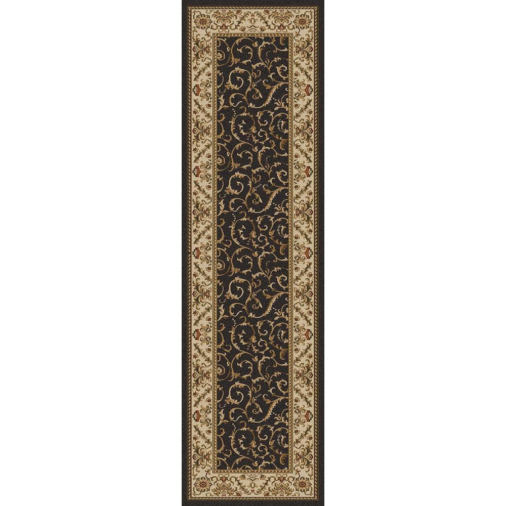 Como Brown 2 ft. x 8 ft. Traditional Floral Scroll Area Rug