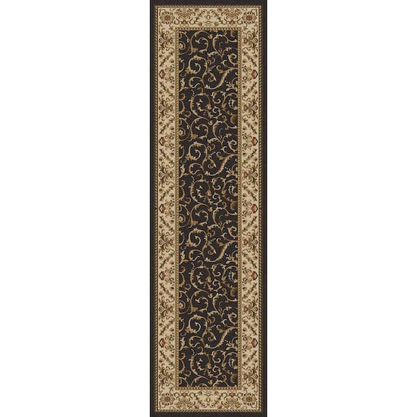 Unbranded Como Brown 2 ft. x 8 ft. Traditional Floral Scroll Area Rug