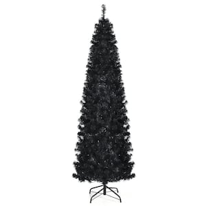 7 ft. Pre-Lit LED PVC Halloween Pencil Artificial Christmas Tree Black with 350 Warm White Lights