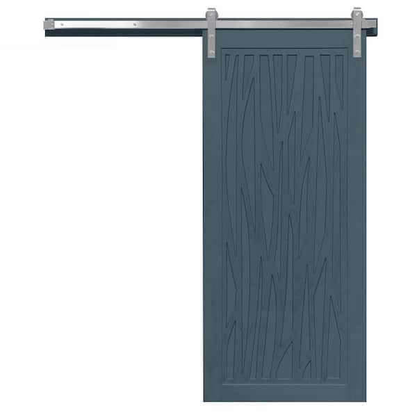 VeryCustom 30 in. x 84 in. Howl at the Moon Denim Wood Sliding Barn Door with Hardware Kit in Stainless Steel