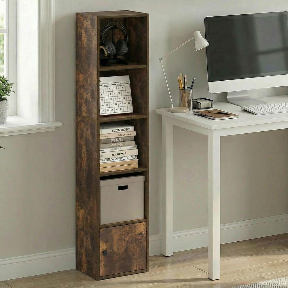 Luder 52.1 in. Tall Amber Pine Wood 5-Shelf Bookcase