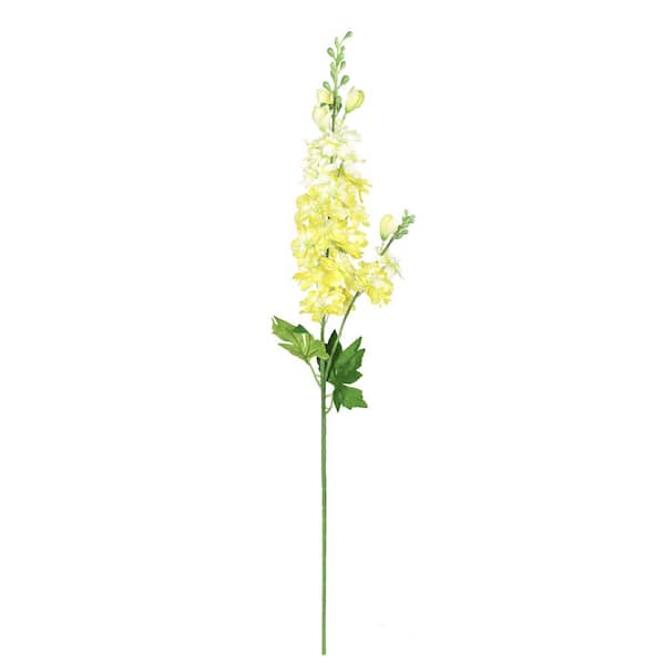 LIVING LUXURY 34 in. Yellow Artificial Delphinium Flower Stem Spray (Set of 6)