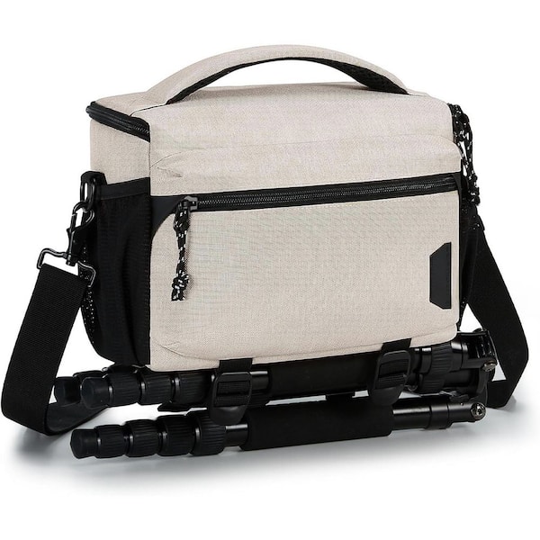 Small Camera Shoulder Bag for DSLR/SLR/Mirrorless Cameras with Tripod Holder in Ivory White
