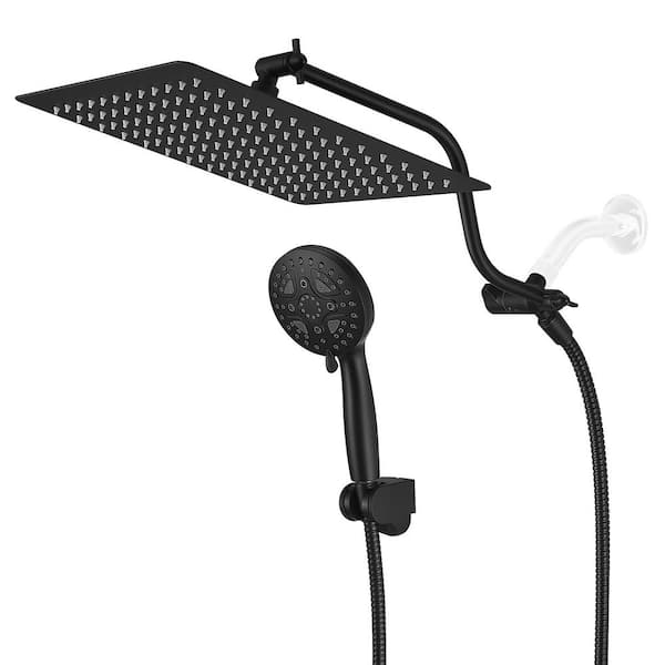 Unbranded 1-Spray Patterns 11.6 in. Wall Mount Dual Shower Heads and Handheld Shower Head in Matte Black
