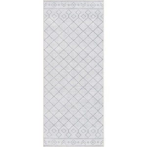 Ivory Grey 3 ft. 11 in. x 9 ft. 10 in. Runner Flat-Weave Apollo Anastasia Moroccan Moroccan Trellis Area Rug
