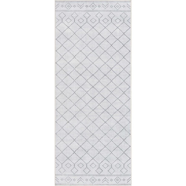 Well Woven Ivory Grey 3 ft. 11 in. x 9 ft. 10 in. Runner Flat-Weave Apollo Anastasia Moroccan Moroccan Trellis Area Rug