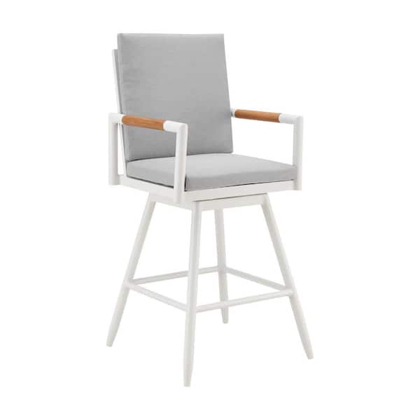 Razi Swivel Aluminum Outdoor Bar Stool with Gray Cushion