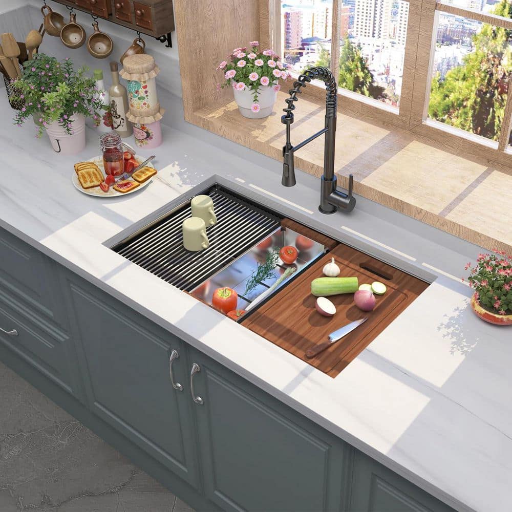 TCYO 32 in. Undermount Single Bowl 16 Gauge Gunmetal Black