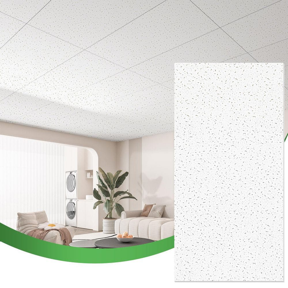 White Fine Fissured Visual Texture 2 x 4 ft. PVC Water Resistant Drop In Ceiling Tiles, 10 Pack (80 sq. ft. /case) price history on PriceWatchPro
