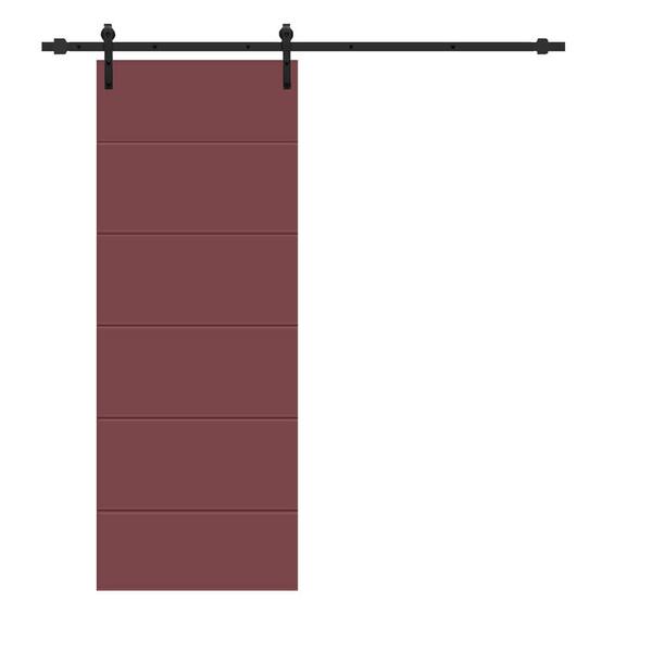 CALHOME Modern Classic 24 in. x 80 in. Maroon Stained Composite MDF Paneled Sliding Barn Door with Hardware Kit