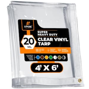 4 ft. W x 6 ft. L Clear Vinyl Tarp Super Heavy Duty 20 Mil Transparent Waterproof PVC Tarpaulin with Brass Grommets