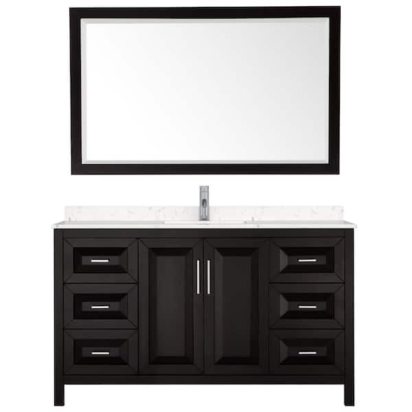 Wyndham Collection Daria 60 in.W x 22 in.D Single Vanity in Dark Espresso w/Cultured Marble Vanity Top in Light-Vein Carrara w/Basin&Mirror