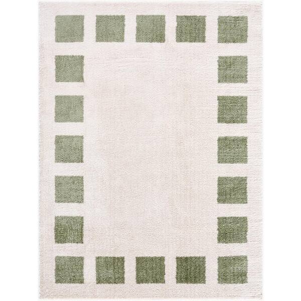 Livabliss Fossay Shag Green 3 ft. x 7 ft. Modern Indoor Area Rug