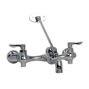 Exposed Yoke Wall Mount 2-Handle Utility Faucet in Polished Chrome with Offset Shanks and Adjustable Rough-In