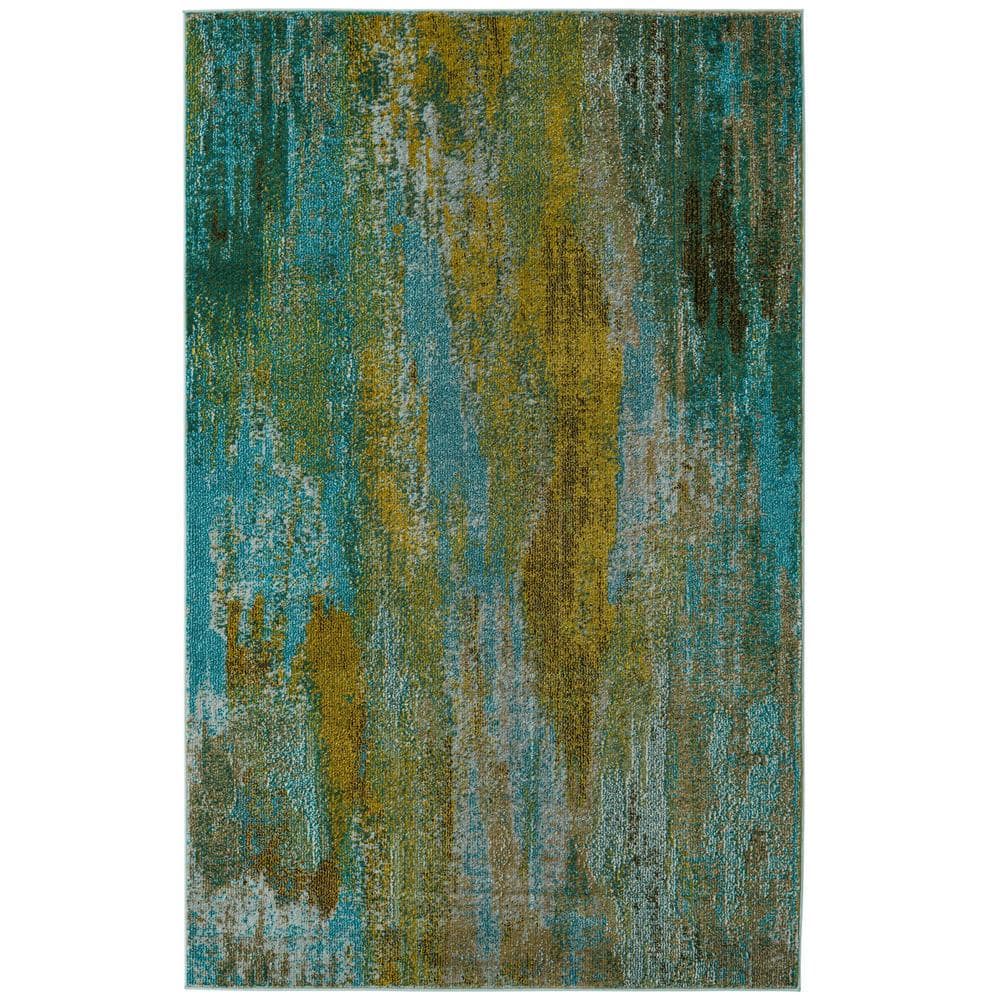 Turquoise and Gray Abstract Rectangular Area Rug, 5' x 8'