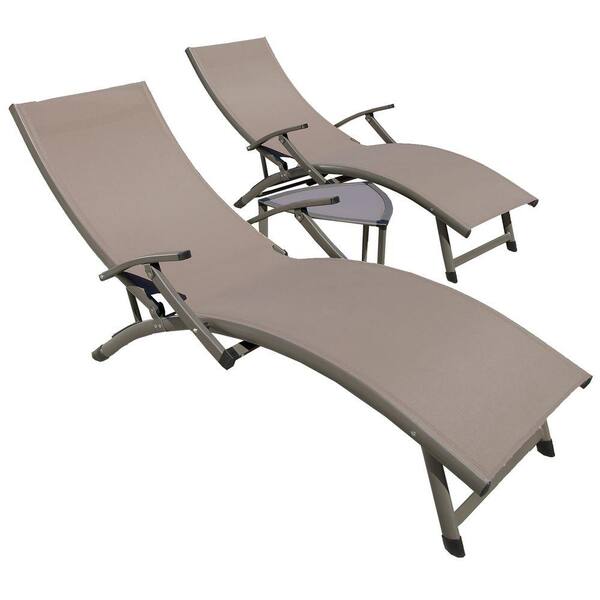 RST Brands Sol Sling 3-Piece Taupe Patio Lounger and Side Table Set