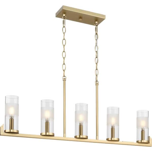 Progress Lighting Avec 5-Light Brushed Gold Modern/Contemporary White Glass Linear Large Hanging Kitchen Island Light