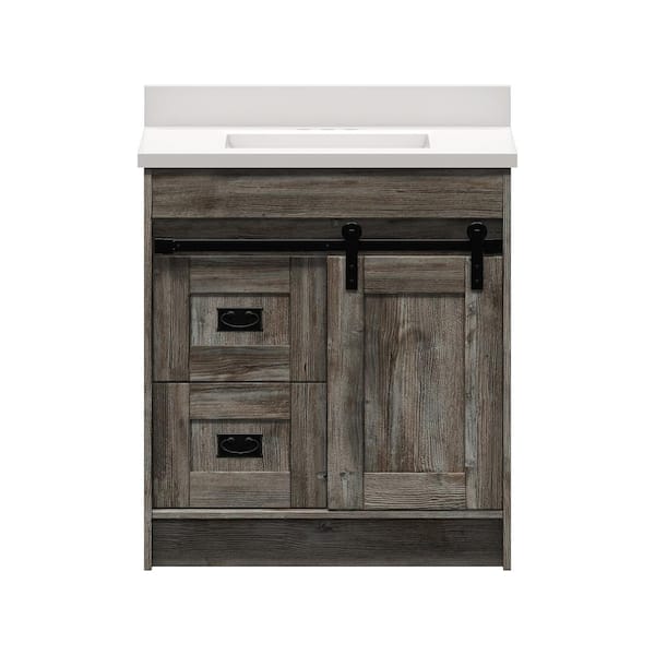 Glacier Bay Barnstable 30 in. W x 22 in. D Vanity in Driftwood Gray with Cultured Marble Vanity Top in Solid White with White Basin