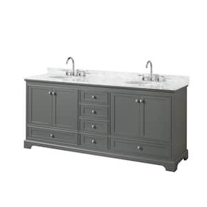 Deborah 80 in. Double Bathroom Vanity in Dark Gray with Marble Vanity Top in White Carrara with White Basins