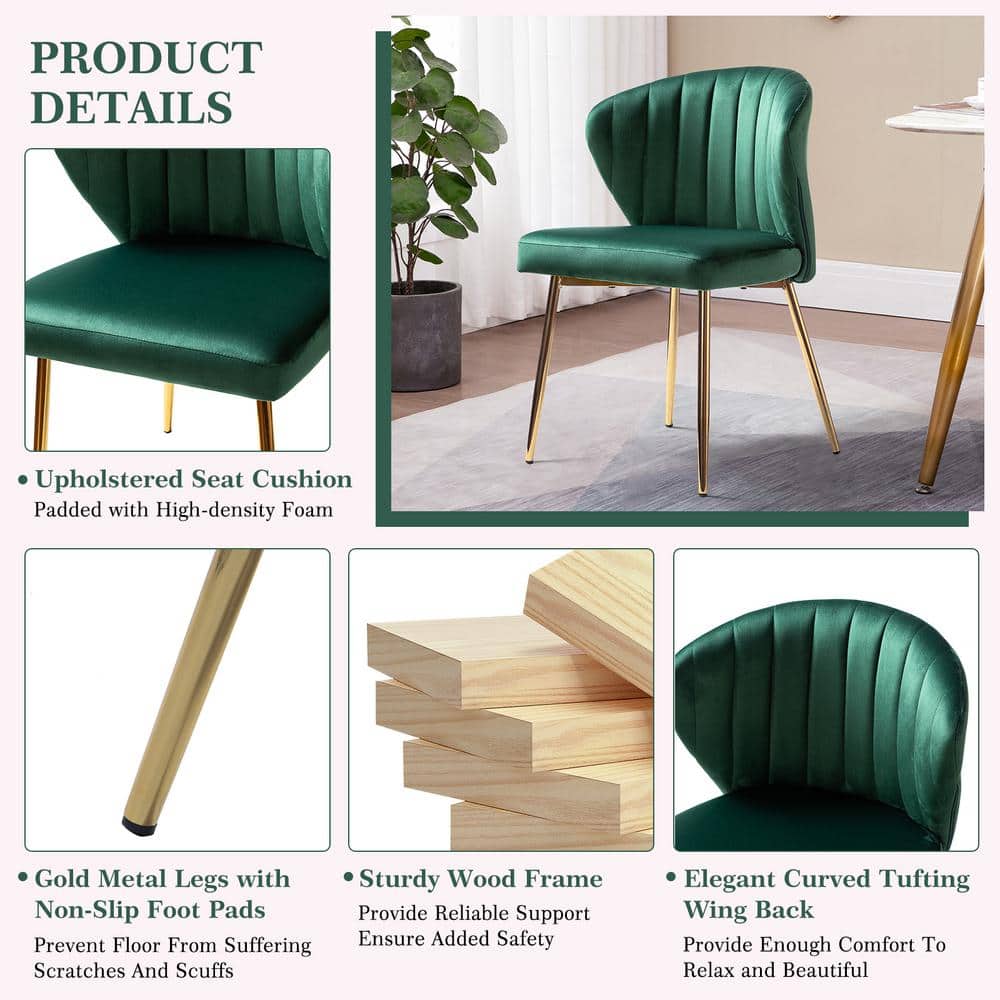 Green Velvet Upholstered Side Chair with Gold Metal Legs
