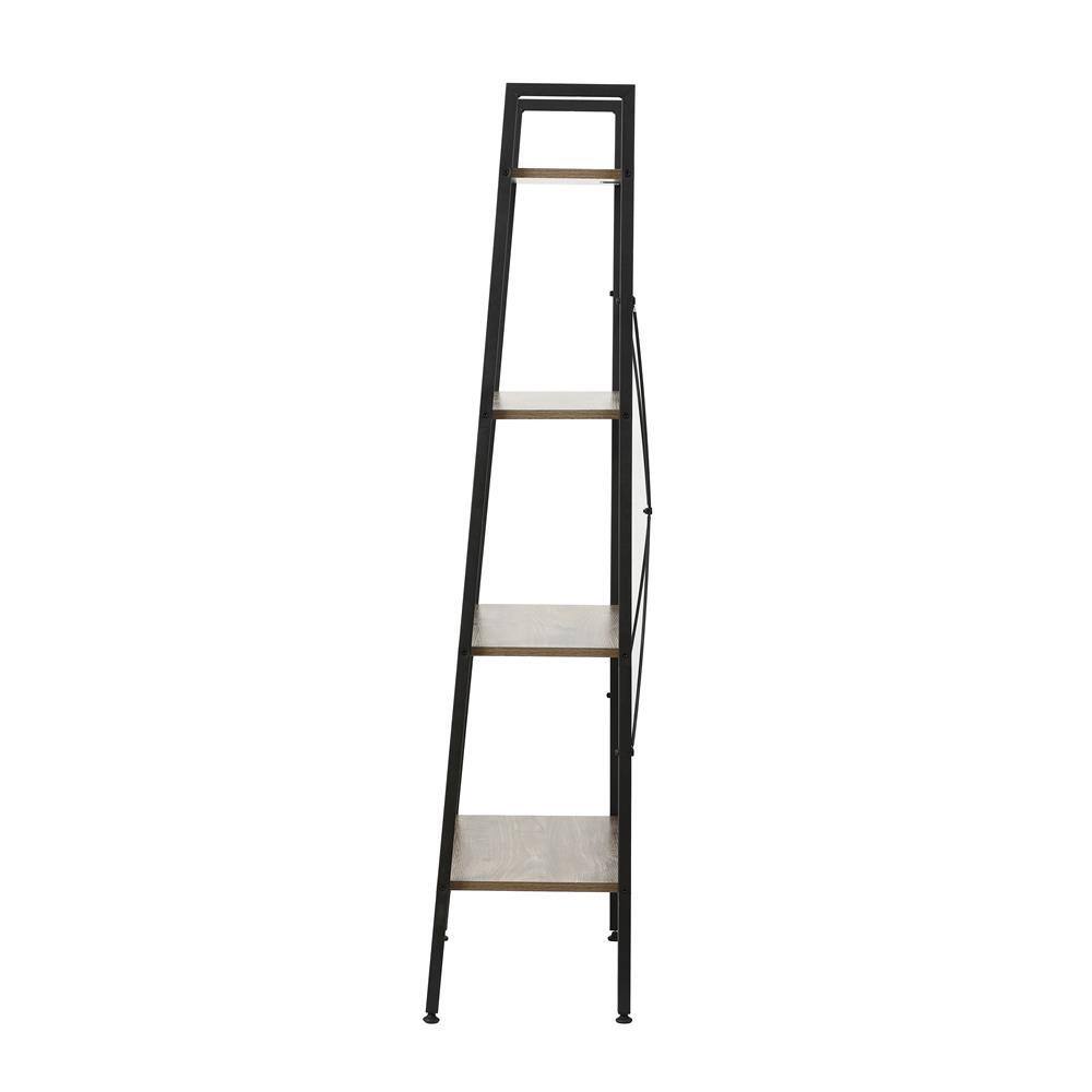 Black Metal and Wood 4-Shelf Ladder Bookcase
