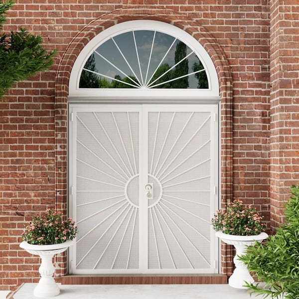 72 in. x 80 in. Universal/Reversible Hinging White Surface Mount Steel Security Door with Perforated Metal Screen (Lock)