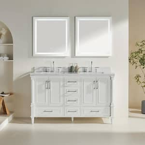 60 in. W x 22 in. D x 36 in. H Double Sink Bath Vanity in White with White Ceramic Top