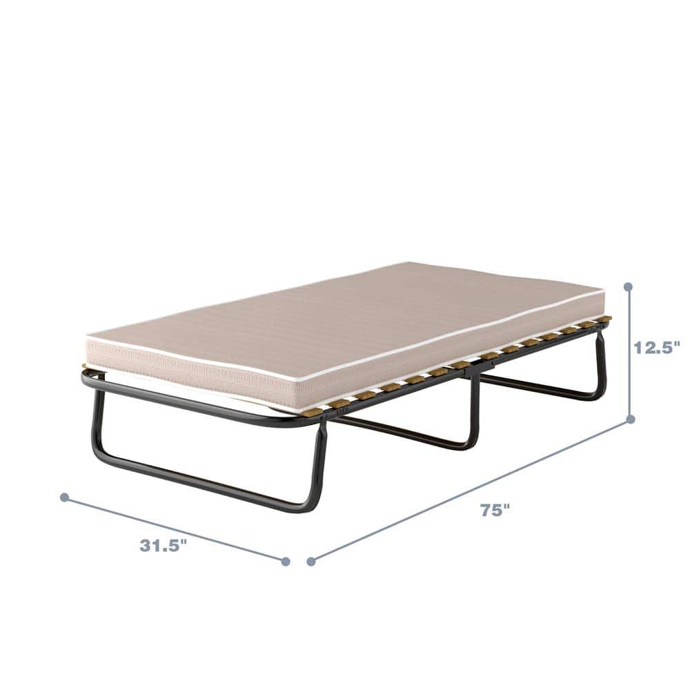 Twin Black Metal Folding Bed with Memory Foam Mattress