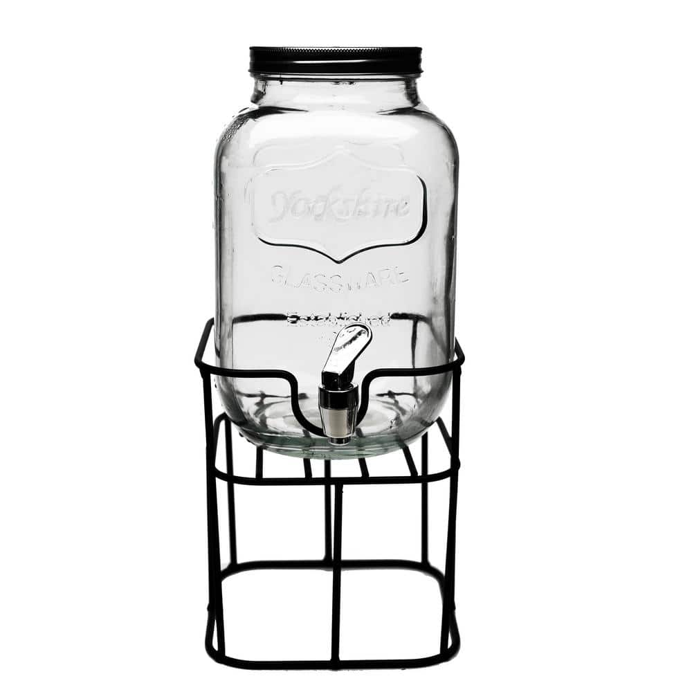 1-Gallon Glass Drink Dispenser with Stand and Lid, 18/8 Stainless Steel  Spigot, [2 Pack] Glass Beverage Dispensers for Parties - Mason Jar Drink  Dispensers with Lids, Wooden Chalkboards