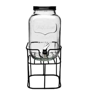 Mini Yorkshire 1 gal. Sun Tea Jar Cold Beverage Glass Dispenser on Black Metal Stand
