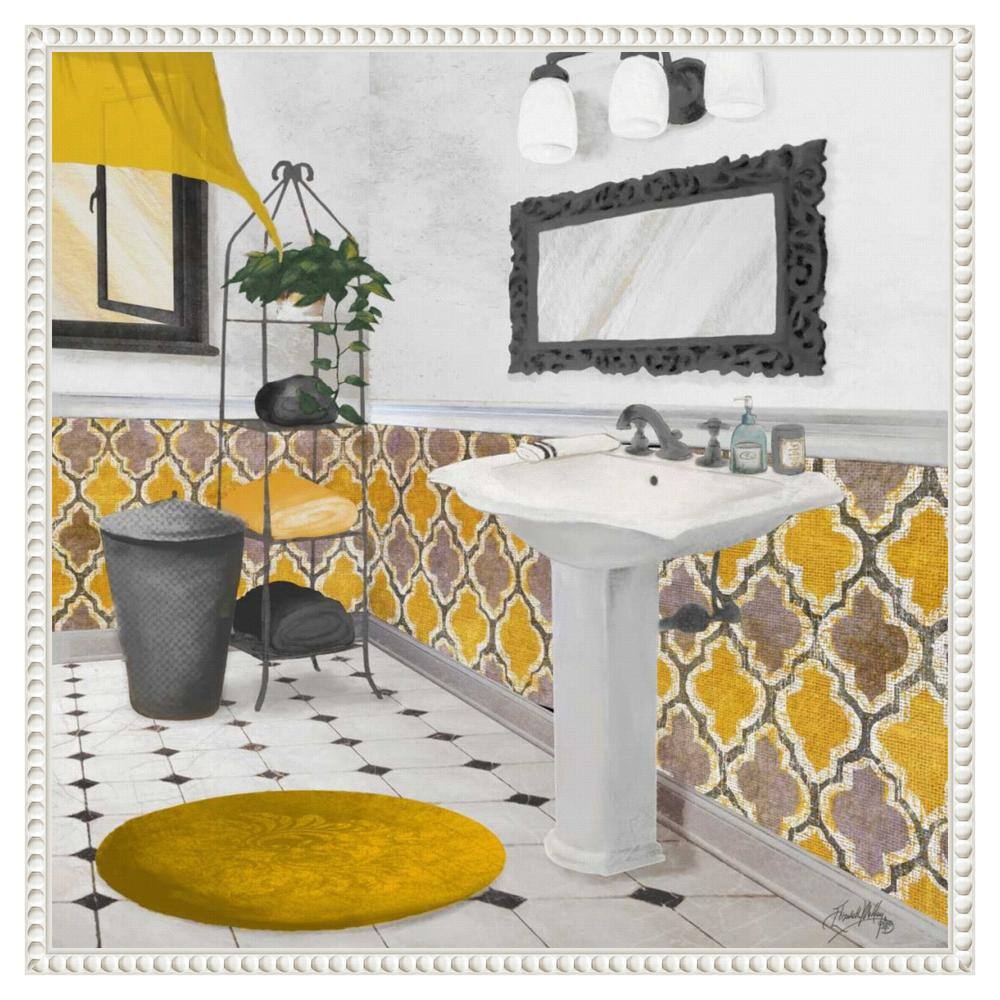 Yellow and Gray Bathroom Framed Canvas Wall Art
