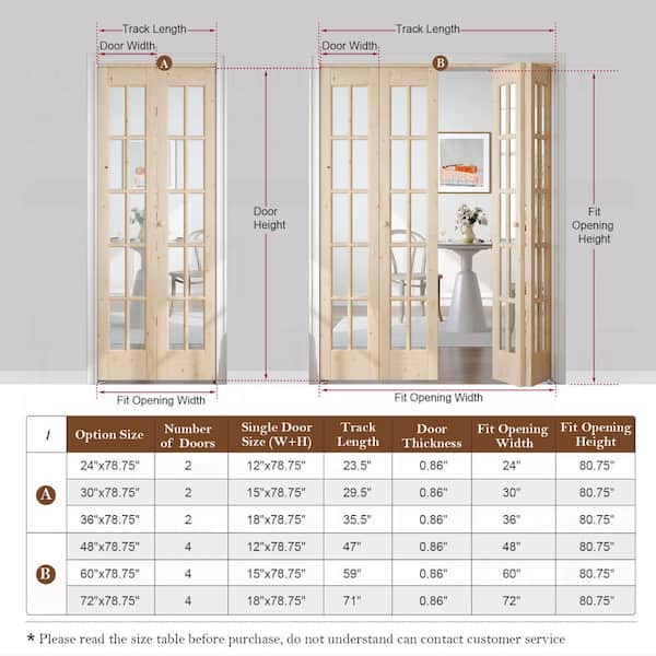 24 in. x 80 in. Pre Assembled Clear Glass Solid Core Wood Spruce Bi-fold Door with Hardware
