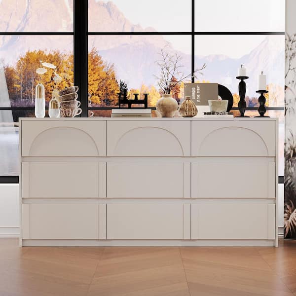 White 9-Drawer Wood Chest of Drawers 31.5 in. H x 63 in. W x 13.7 in. D Dresser Storage Cabinet
