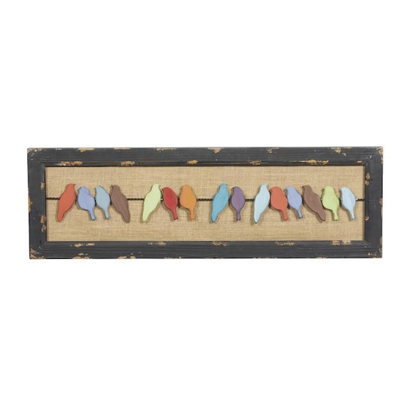 Litton Lane 38 in. x  12 in. Wood Multi Colored Bird Wall Decor