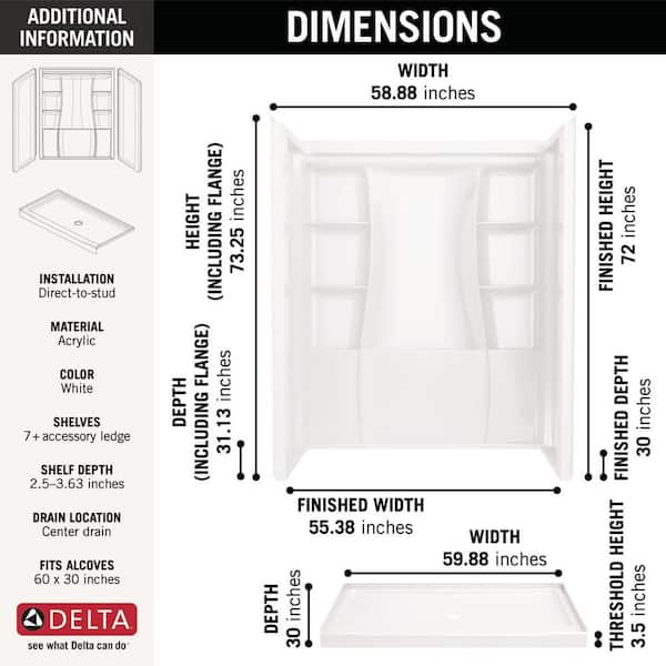 Delta Classic 500 30 in. L x 60 in. W x 72 in. H 4-Piece Alcove