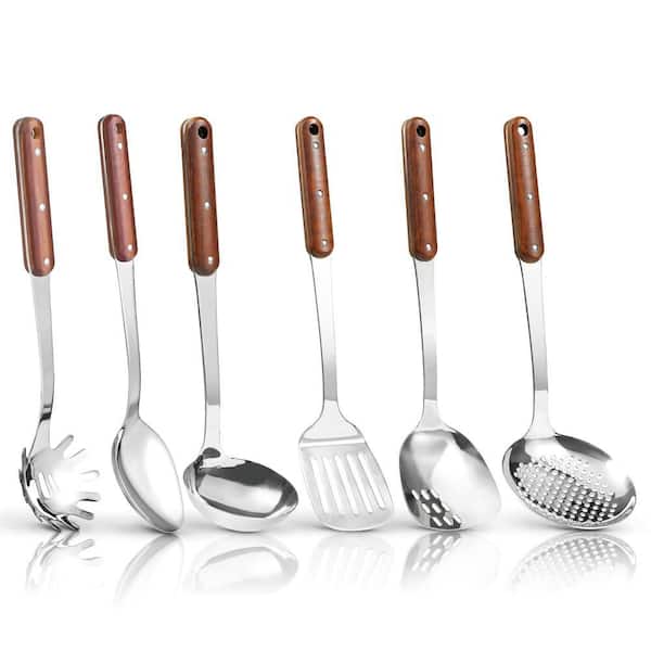 Stainless Steel Cooking Utensils Set with Non-Stick and Heat Resistant for Cooking and Kitchen Use (6-Pack)