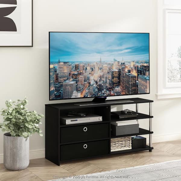 Furinno Jaya Americano/Stainless Steel TV Stand Entertainment Center Fits TV's up to 55 in. with Bins