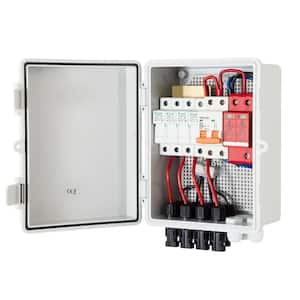 4-String PV Combiner Box, Solar Combiner with 15 Amp Fuse, 63 Amp Circuit Breaker, Lightning Arrester, ABS Plastic