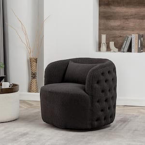 Black Boucle Tufted Upholstered Swivel Armchair