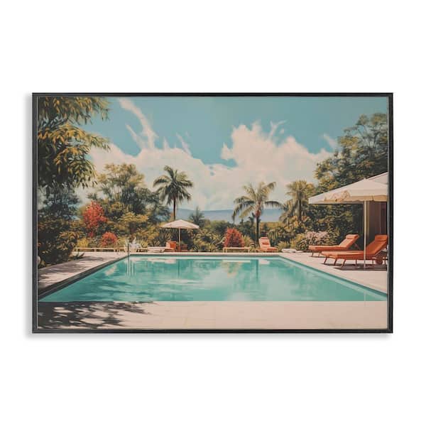 Stupell Industries Tropical Villa Swimming Pool by Arlington Prints Black Framed Nature Giclee Art Print 16 in. x 24 in.
