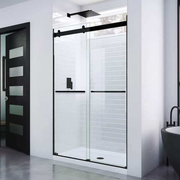 DreamLine Essence 44 in. to 48 in. W x 76 in. H Sliding Frameless Shower Door in Matte Black with Clear Glass
