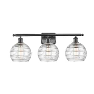 Athens Deco Swirl 26 in. 3-Light Oil Rubbed Bronze Vanity Light with Clear Deco Swirl Glass Shade