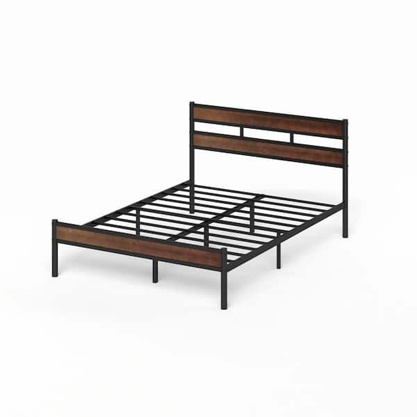 Zinus Roman Brown Bamboo and Metal Queen Platform Bed Frame