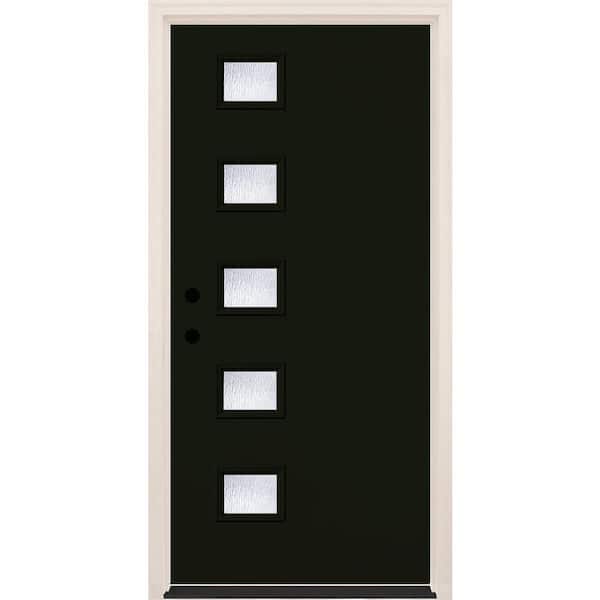 Builders Choice 36 in. x 80 in. Right-Hand/Inswing 5-Lite Rain Glass Onyx Painted Fiberglass Prehung Front Door w/6-9/16 in. Frame