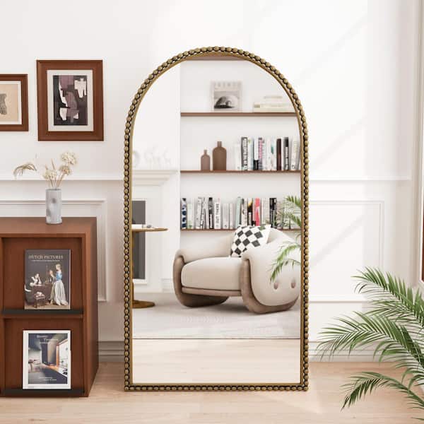 Gold 35.43 in. W x 65.75 in. H Arch Metal Full Length Mirror/ Floor Mirror with Sturdy Iron Base