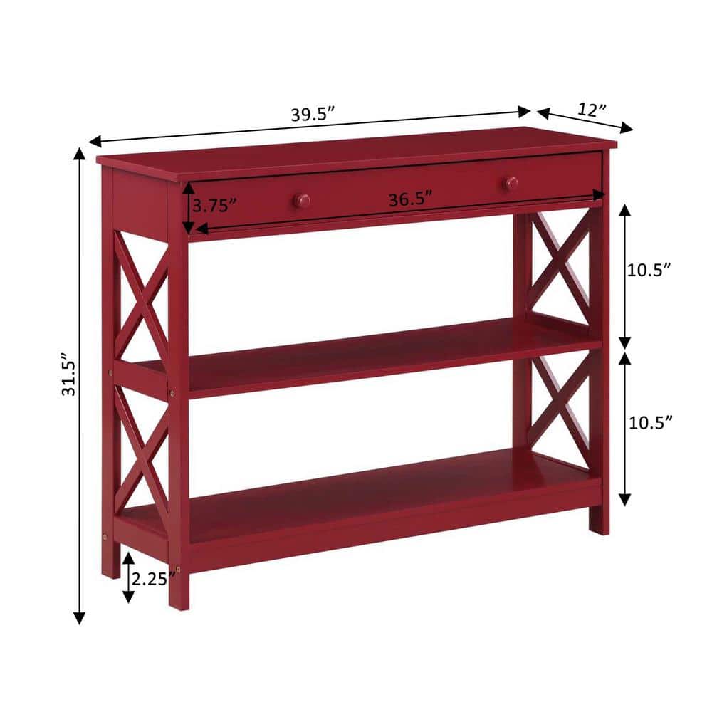Cranberry Red Wood Console Table with Storage Shelves