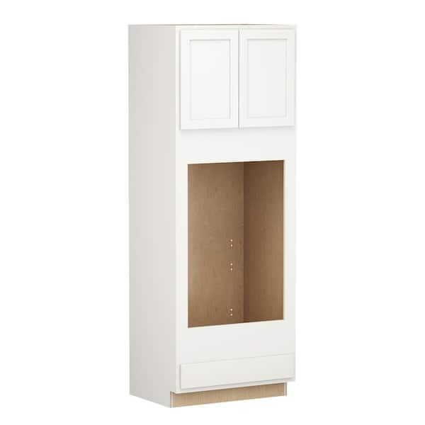 SIMPLY WOODMARK PRO Shaker Partial Overlay 33 in. W x 24 in. D x 90 in. H Plywood Assembled Double Oven Kitchen Cabinet in Linen White