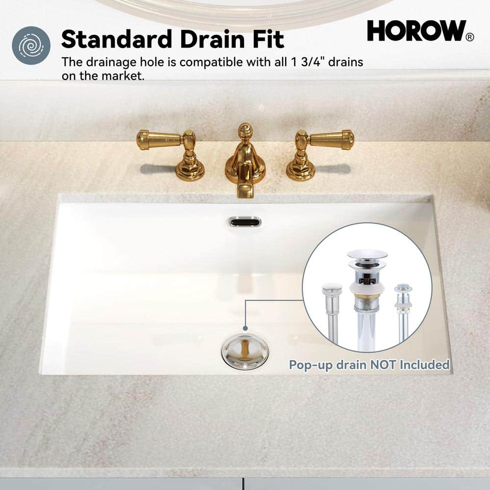 23.6" White Ceramic Undermount Rectangular Bathroom Sink with Overflow