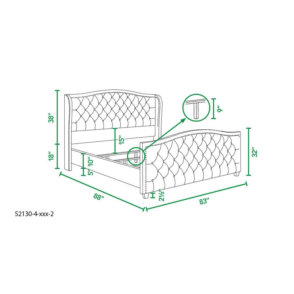 Elegant King-Sized Birch Wood Frame Bed with Tufted Polyester Upholstery